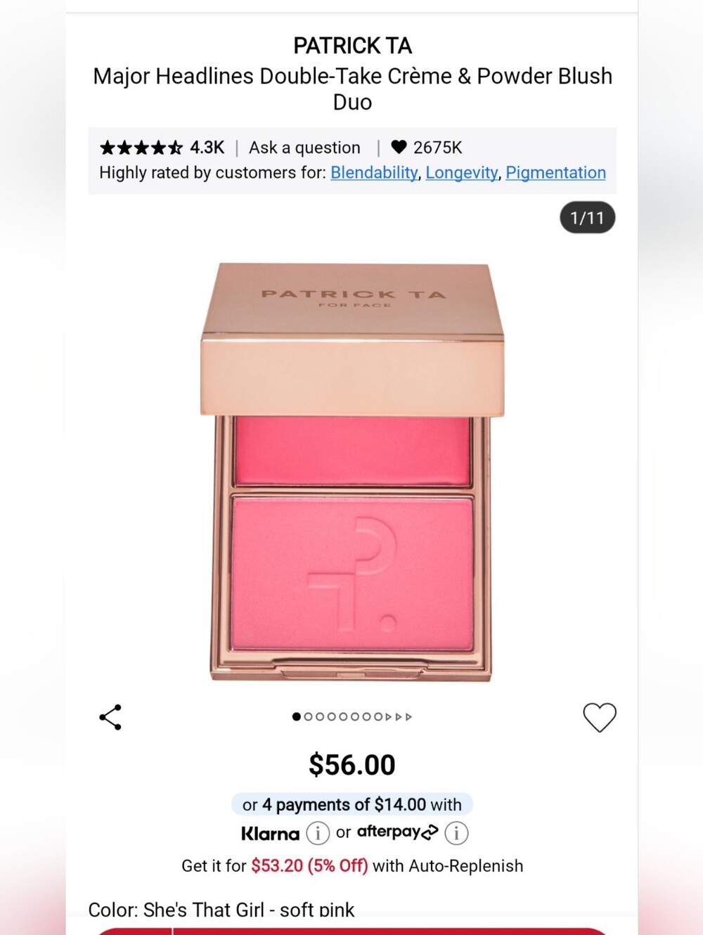 Patrick Ta Crème & Powder Blush Duo - she's that Girl